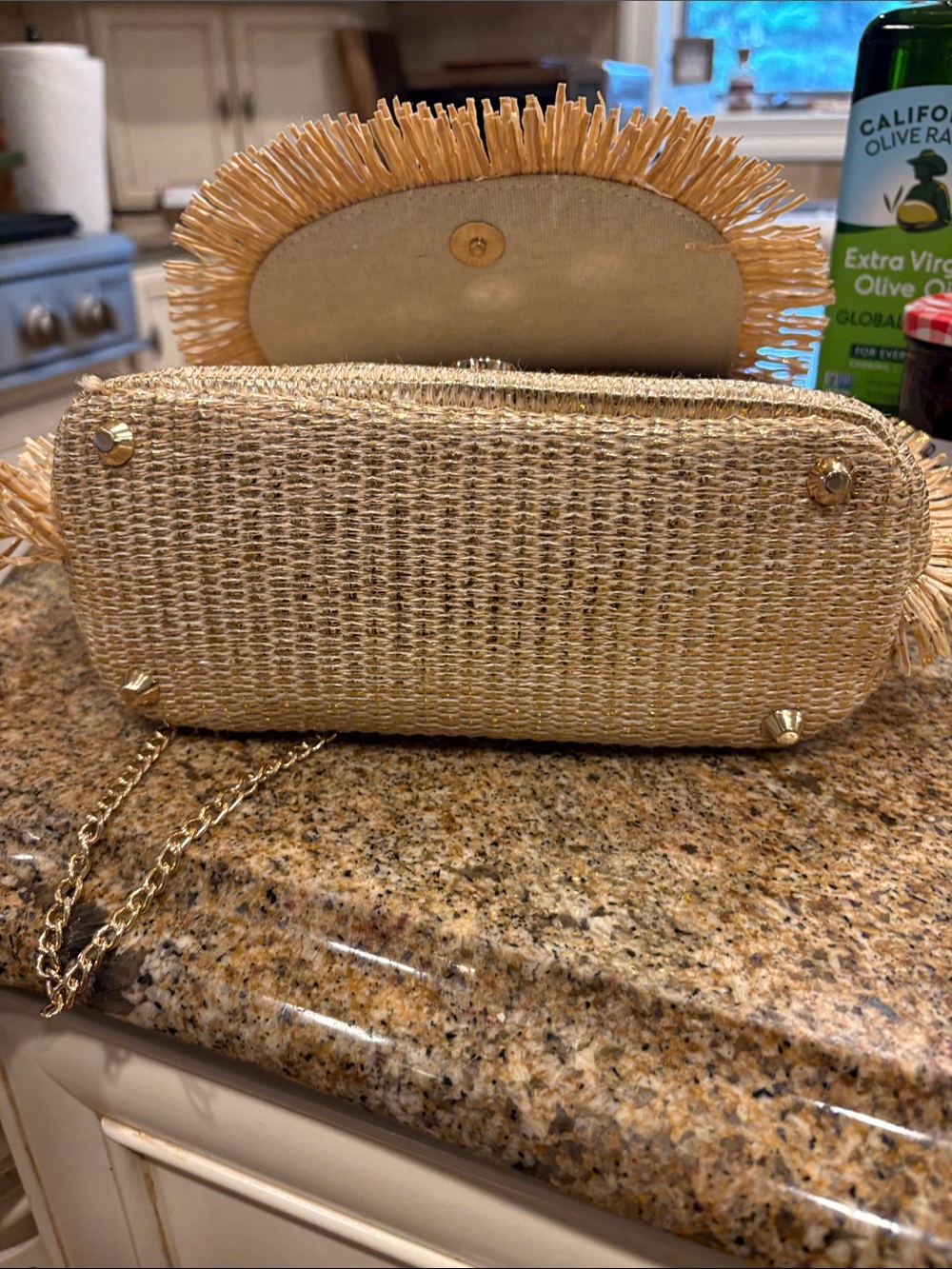New with Tags! Tommy Bahama Natural Straw Raffia Bag with Bamboo Handle-Fringed! - Picture 4 of 4